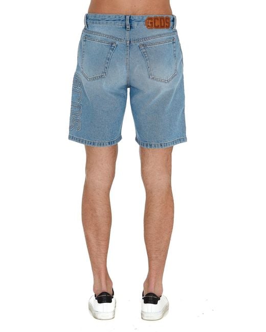 Gcds Blue Logo Patch Denim Shorts for men
