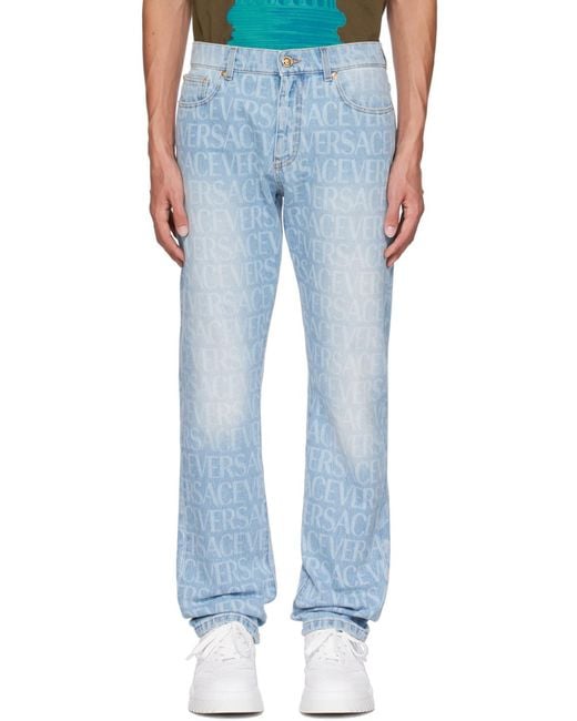 Versace Blue Straight Leg Jeans for men
