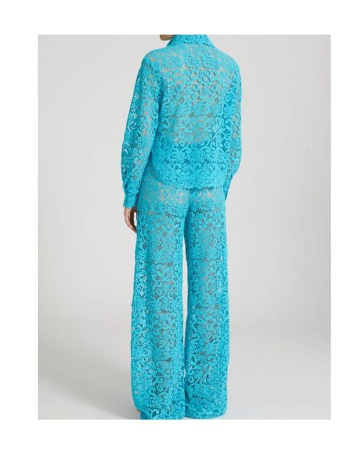 Ermanno Scervino Blue Scalloped Macramé Wide-Leg Pants
