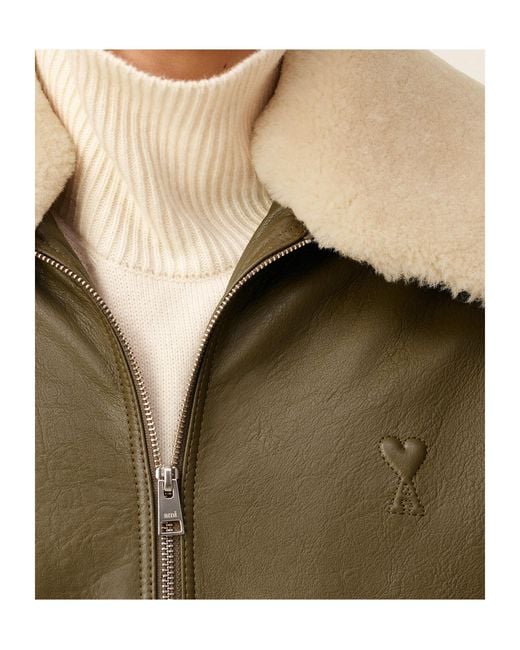 AMI Green Ami Logo Patch Zip-Up Jacket for men