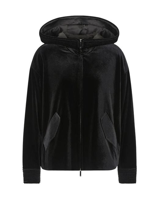 Emporio Armani Black Zip-Up Velvet Hoodie