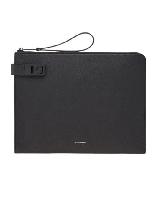 Ferragamo Black Ferragamo Gancini-Buckled Zip-Up Clutch Bag for men