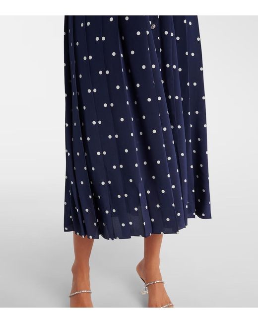 Alessandra Rich Blue Polka-Dot Ruffled Silk Midi Dress