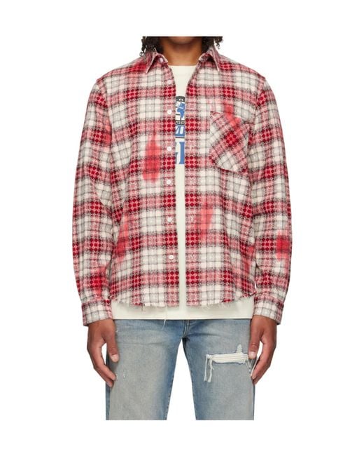 Amiri Red Ma Quad Bleached Flannel Shirt for men