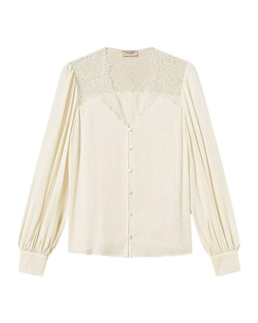 Twinset Natural Jacquard Shirt With Lace