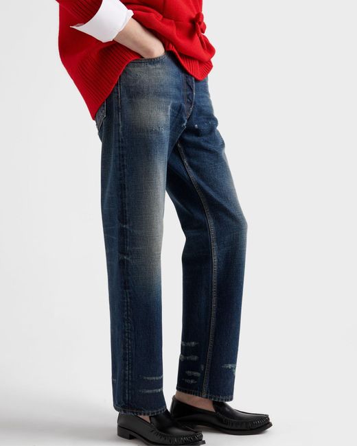 Prada Blue Distressed Straight-Leg Jeans