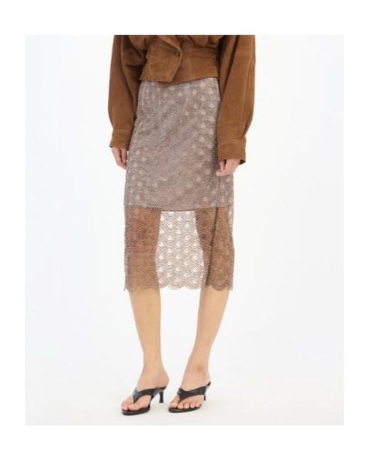 ROTATE BIRGER CHRISTENSEN Brown Scalloped Lace Midi Skirt