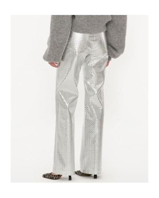 ROTATE BIRGER CHRISTENSEN Gray Metallic-Effect High-Rise Straight Pants