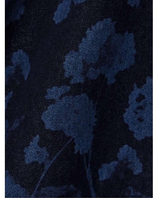 Erdem Blue Paneled Floral-Print Denim Midi Skirt
