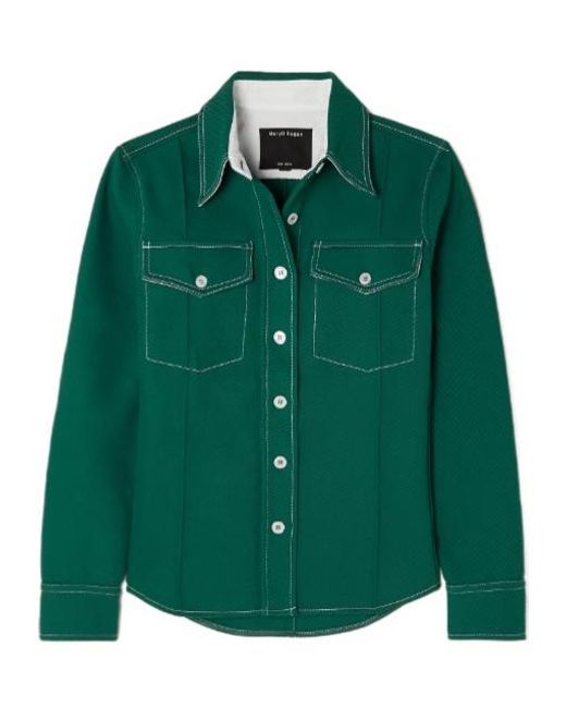 MERYLL ROGGE Green Paneled Cotton-Blend Khaki Shirt
