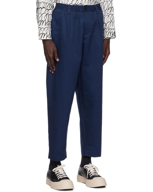 Marni Blue Pleated Tapered Leg Gabardine Trousers for men