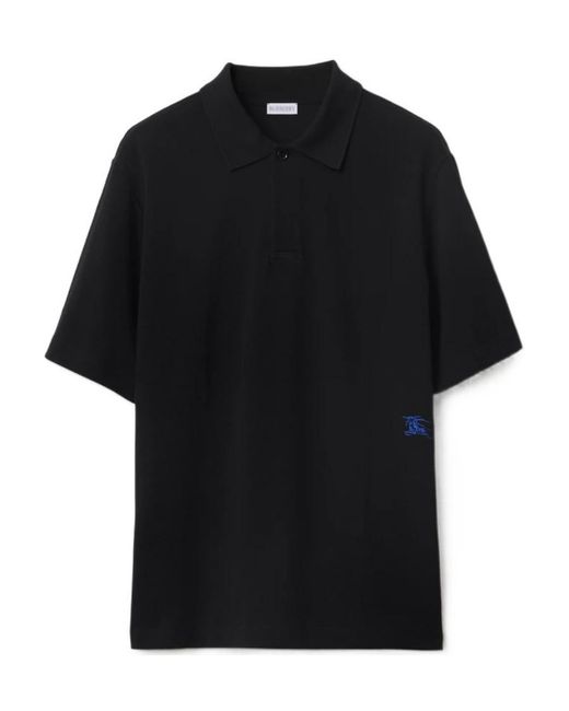 Burberry Black Logo Embroidered Short Sleeved Polo Shirt for men