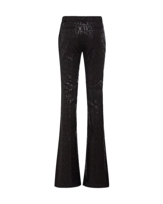 Versace Black Logo Jacquard Bell Bottoms