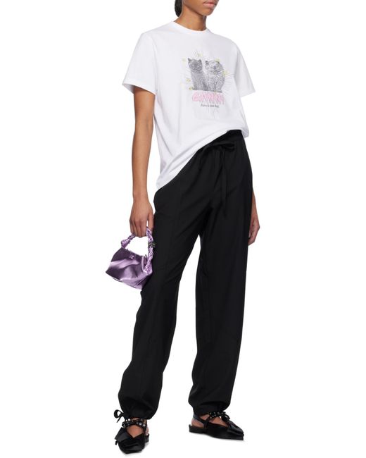 Ganni White Basic Jersey Kittens Relaxed T-Shirt