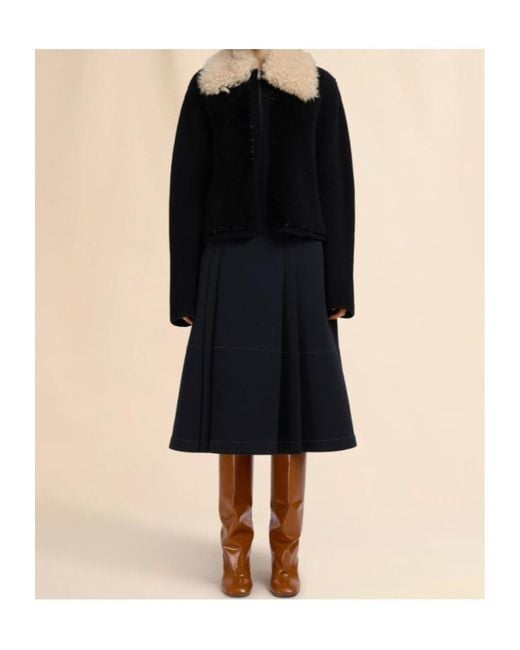 Marni Black Shearling Patches Zipped Cardigan