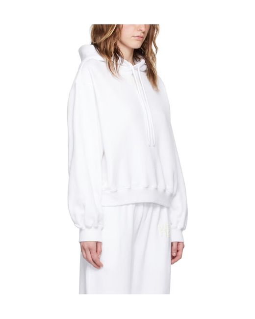 T By Alexander Wang White Logo Printed Drawstring Hoodie