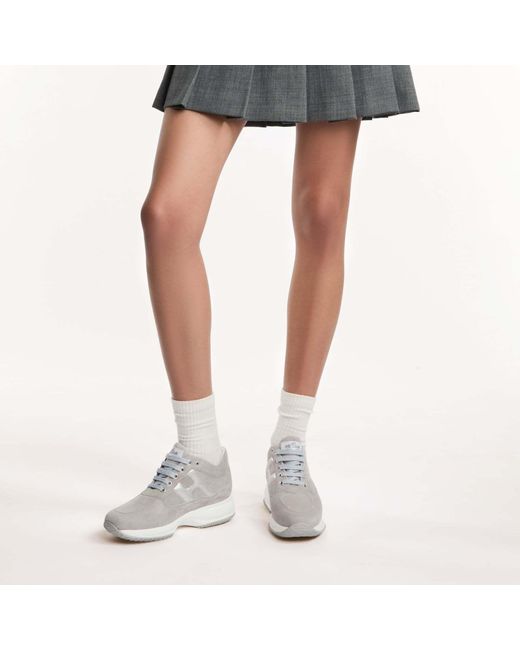 Hogan Gray Interactive Round Toe Lace-Up Sneakers