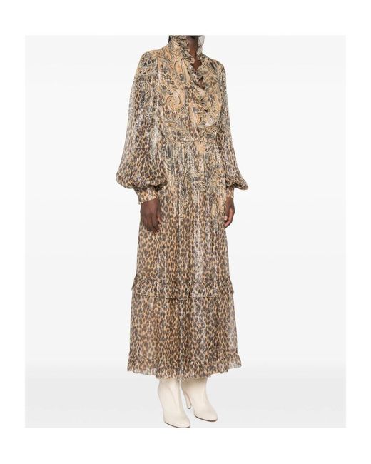 Etro Natural Paisley Leopard-Print Maxi Dress