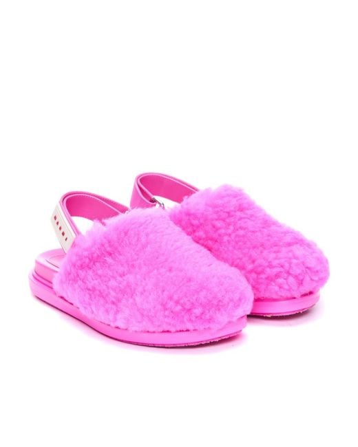 Marni Pink Logo Patch Slingback Sandals