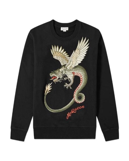 McQueen Black Feilong Logo Printed Hoodie for men