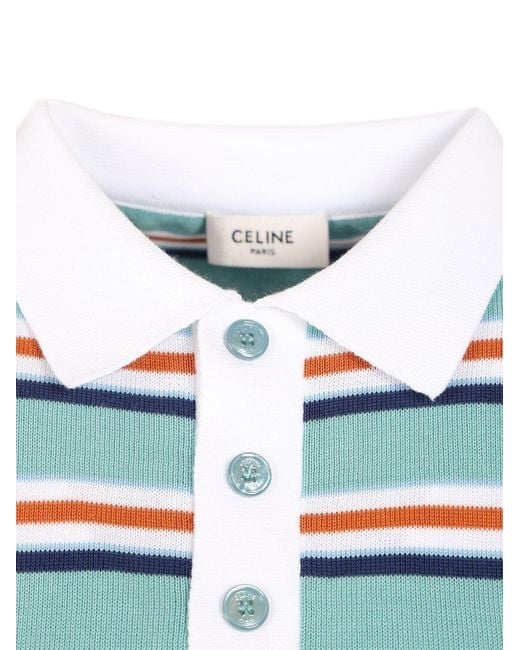 Céline Blue Knitted Cotton Polo Shirt