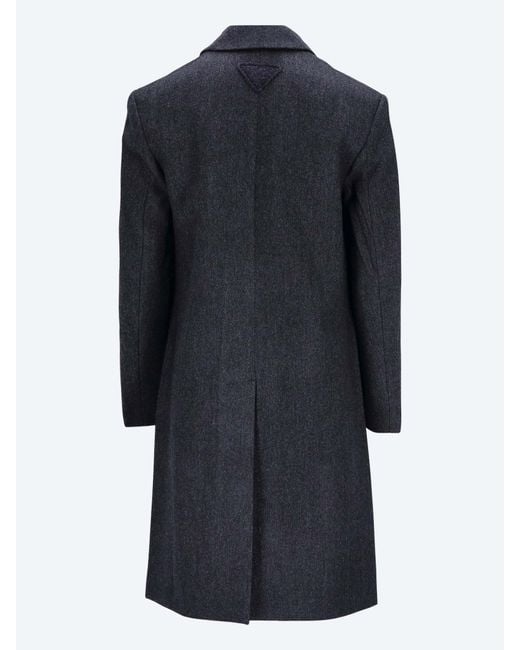 Prada Blue Single-Breasted Wool Coat for men