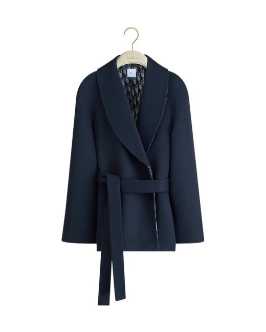 Dior Blue Belted Cropped Double-Breasted Peacoat