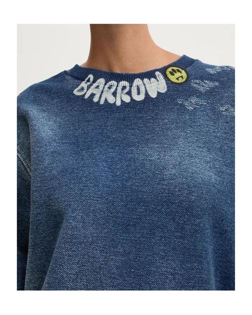 Barrow Blue Logo Printed Crewneck Denim Sweatshirt for men
