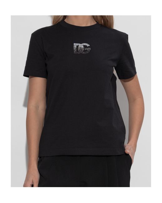 Dolce & Gabbana Black Dg Logo Embellished Crewneck T-Shirt