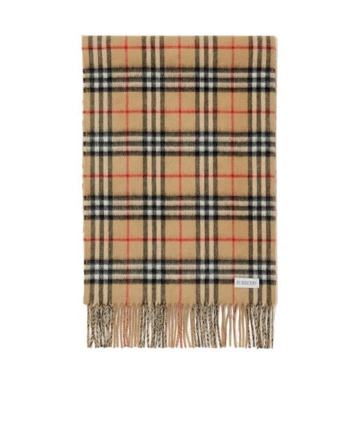 Burberry Natural Checked Fringed-Edge Scarf