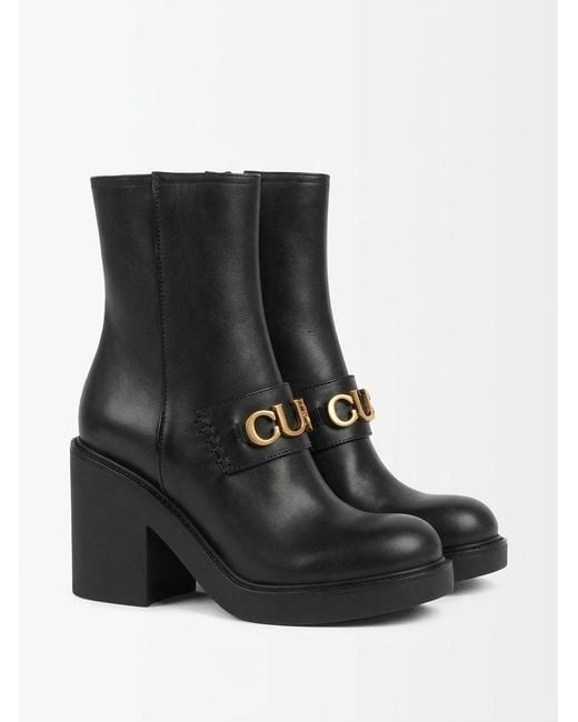 Gucci Black Logo-Plaque Leather Boots