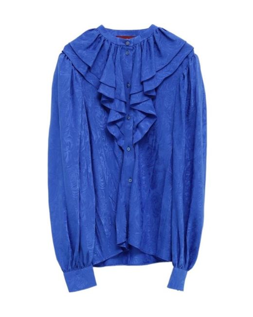 Gucci Blue Long-Sleeved Ruffled Shirt