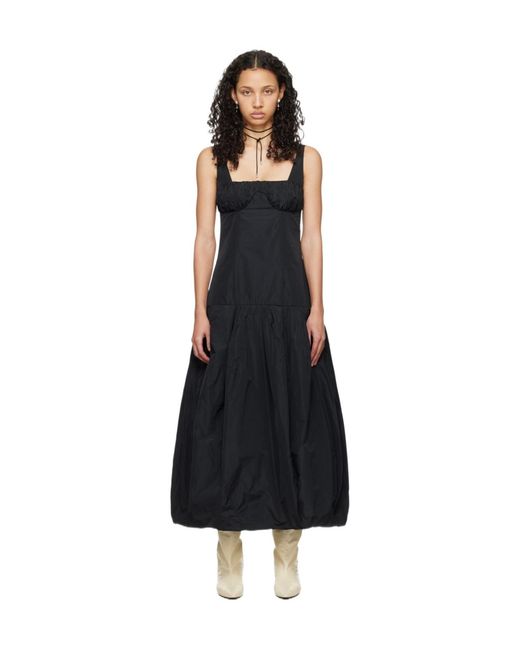 Jil Sander Black Pleated Medium-Length Dress