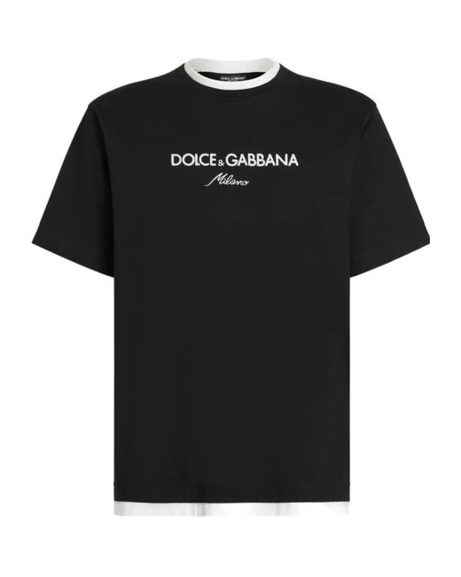 Dolce & Gabbana Black Logo Embroidered Crewneck T-Shirt for men