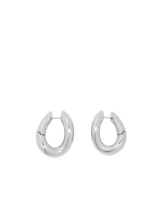 Balenciaga White Logo Engraved Loop Earrings