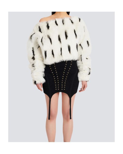 Balmain White Shearling Boat-Neck Top