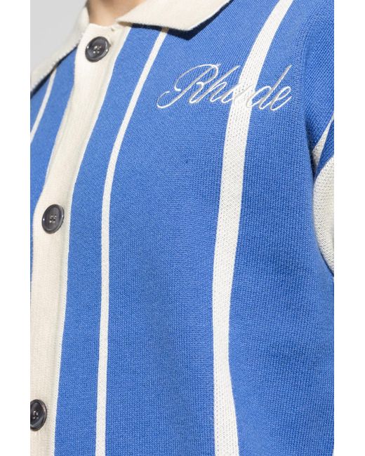 Rhude Blue Logo-Embroidery Striped Polo Shirt for men