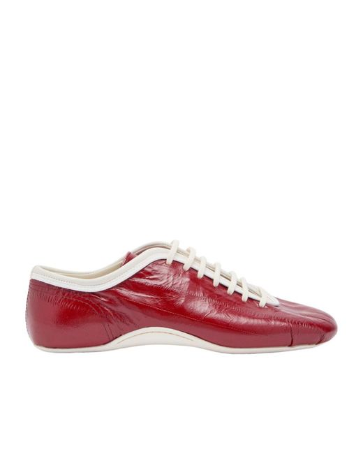 Dries Van Noten Red Crinkled Leather Sneakers