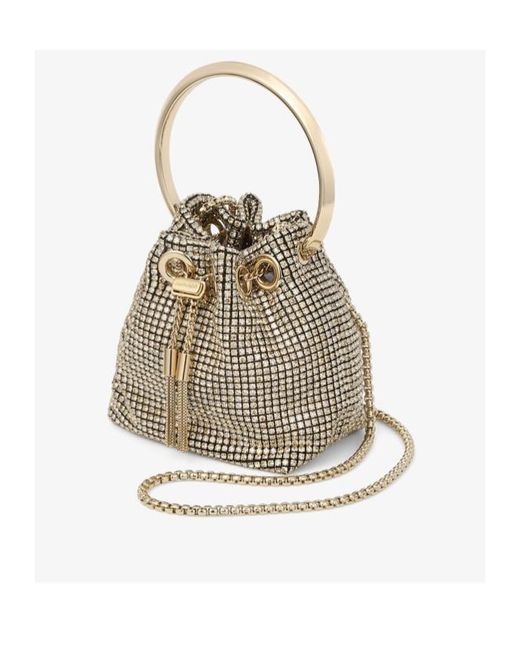 Jimmy Choo White Embellished Drawstring Bucket Bag