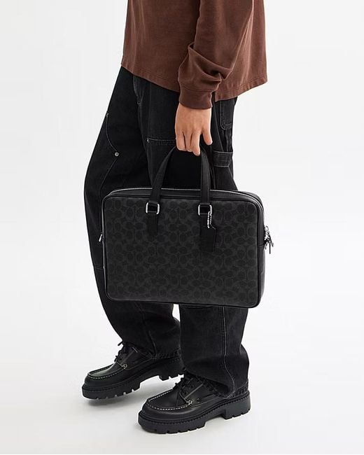 COACH Black Caden Zip Patterned Briefcase for men