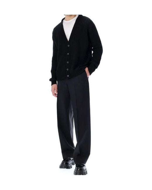 Prada Black V-Neck Knitted Cardigan for men
