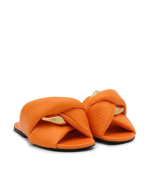 J.W. Anderson Orange Chain Twist Leather Slides