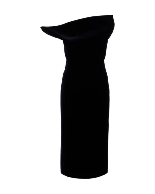Khaite Black Sato One-Shoulder Velvet Midi Dress