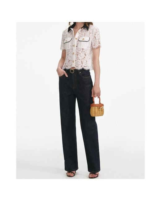 Self-Portrait Multicolor Floral-Lace Short-Sleeved Shirt