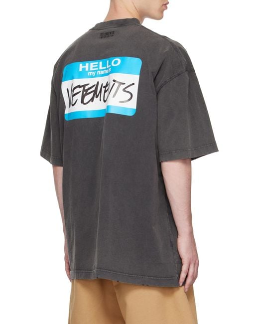 Vetements Gray My Name Is Cotton T-Shirt for men