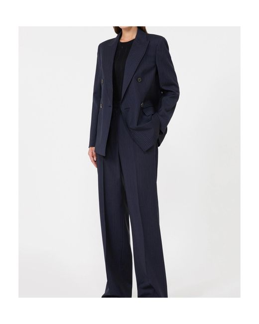 Max Mara Blue Plain-Weave Wool Double-Breasted Jacket