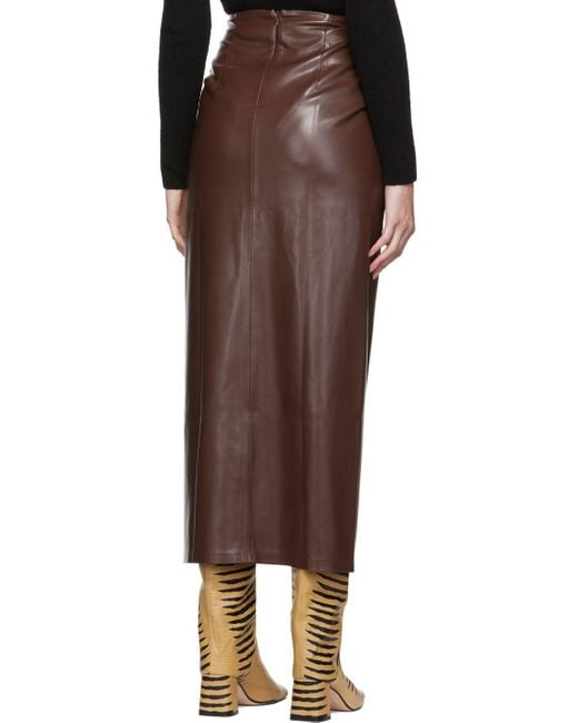 Nanushka Brown Twist-Front Faux-Leather Wrap Skirt
