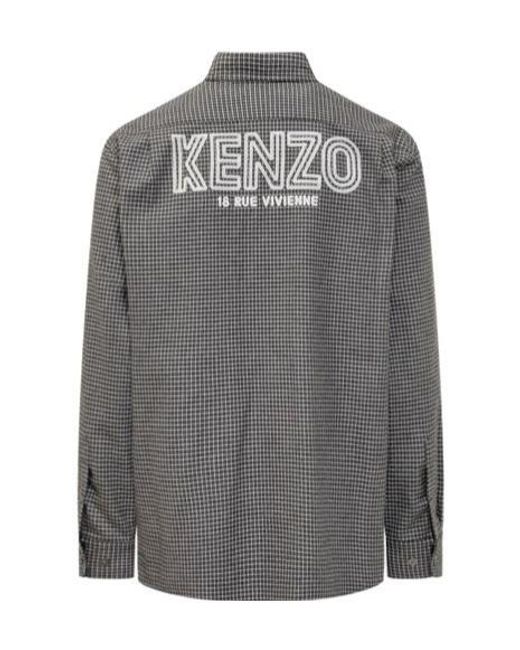 KENZO Gray Logo Detaile Plaid Shirt for men