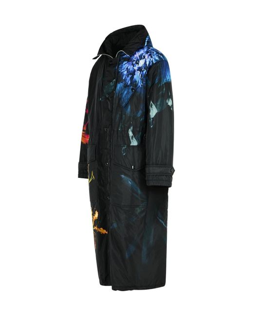 Dries Van Noten Black Printed Hooded Coat for men