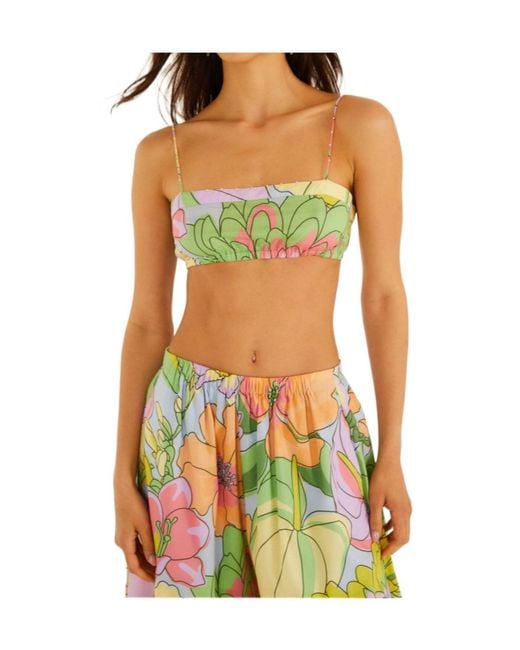 Farm Rio Green Spring Affair Beaded Crop Top